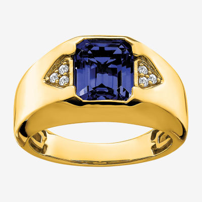 Mens 1/10 CT. T.W. Lab Created Blue Sapphire 14K Gold Fashion Ring
