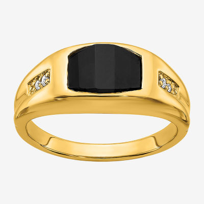 Mens Diamond Accent Black Onyx 14K Gold Fashion Ring