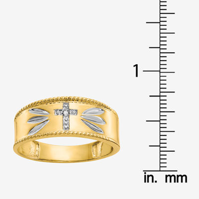 Religious Jewelry Mens Diamond Accent Natural White 14K Gold Cross Fashion Ring