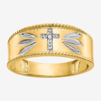 Religious Jewelry Mens Diamond Accent Natural White 14K Gold Cross Fashion Ring