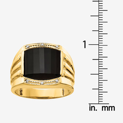 Mens Diamond Accent Genuine Black Onyx 14K Gold Fashion Ring