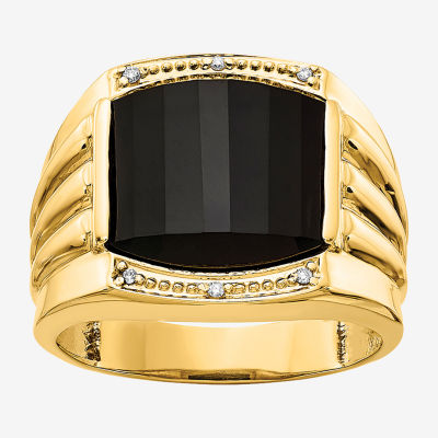 Mens Diamond Accent Genuine Black Onyx 14K Gold Fashion Ring