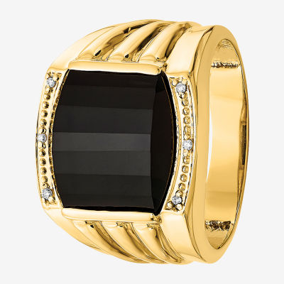 Mens Diamond Accent Genuine Black Onyx 14K Gold Fashion Ring