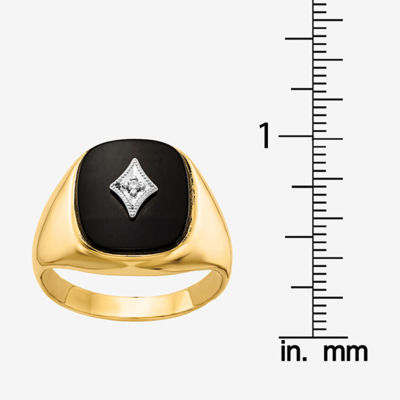 Mens Diamond Accent Genuine Black Onyx 14K Gold Fashion Ring