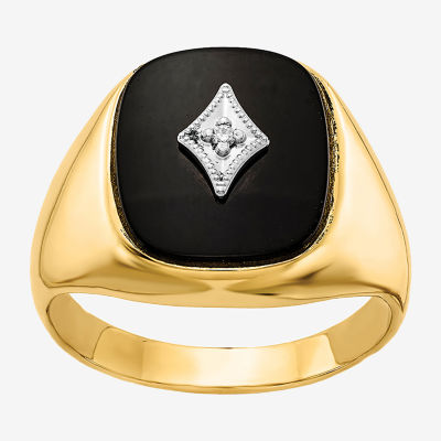 Mens Diamond Accent Genuine Black Onyx 14K Gold Fashion Ring