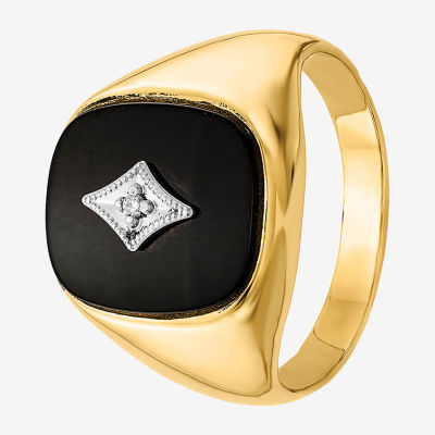 Mens Diamond Accent Genuine Black Onyx 14K Gold Fashion Ring