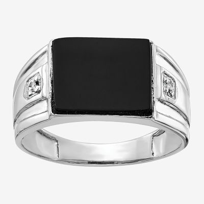 Mens Diamond Accent Genuine Black Onyx 14K White Gold Fashion Ring ...