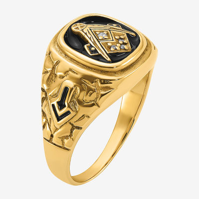 Masonic Mens Diamond Accent Natural White 14K Gold Fashion Ring