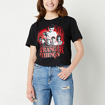 Juniors Things Cropped Womens Short Stranger Things T-Shirt, Color: Black - JCPenney