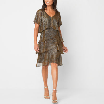 S. L. Fashions Metallic Short Sleeve Shift Dress JCPenney
