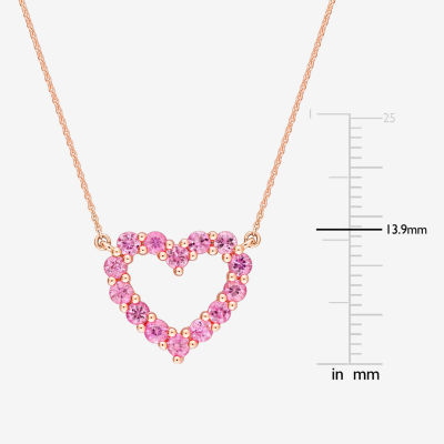 Womens Genuine Pink Sapphire 10K Rose Gold Heart Pendant Necklace