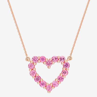 Womens Genuine Pink Sapphire 10K Rose Gold Heart Pendant Necklaces