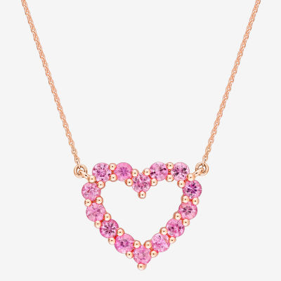 Womens Genuine Pink Sapphire 10K Rose Gold Heart Pendant Necklace