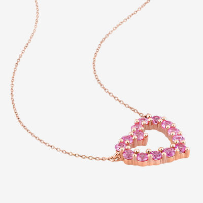 Womens Genuine Pink Sapphire 10K Rose Gold Heart Pendant Necklace