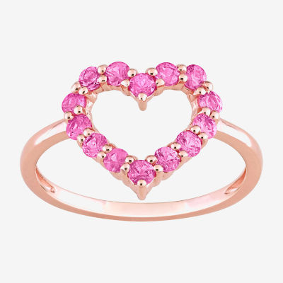 Womens Genuine Pink Sapphire 10K Rose Gold Heart Cocktail Ring