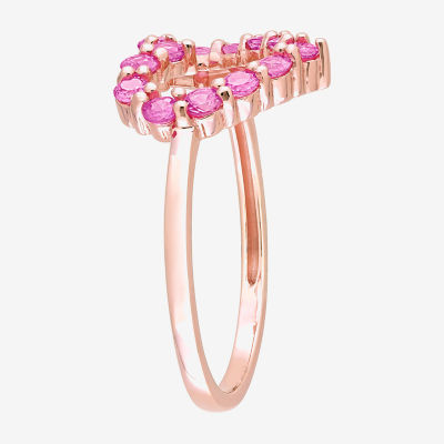 Womens Genuine Pink Sapphire 10K Rose Gold Heart Cocktail Ring