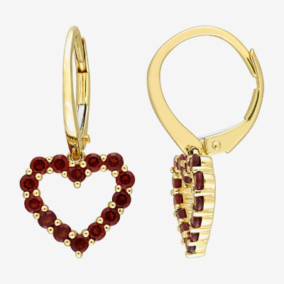 Genuine Red Garnet 10K Gold Heart Drop Earrings