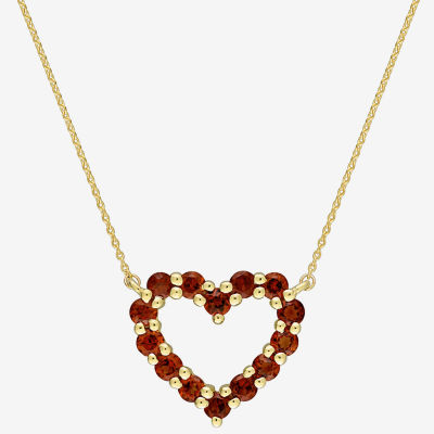 Womens Genuine Red Garnet 10K Gold Heart 17 Inch Pendant Necklace