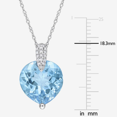 Womens Genuine Blue Topaz & 1/10 CT. T.W. Genuine Diamond 14K White Gold Heart Pendant Necklace