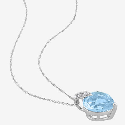 Womens Genuine Blue Topaz & 1/10 CT. T.W. Genuine Diamond 14K White Gold Heart Pendant Necklace