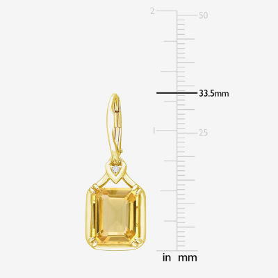 Womens Genuine Yellow Citrine 18K Gold Over Silver Drop Earrings