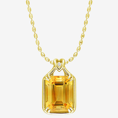 Womens Genuine Yellow Citrine 18K Gold Over Silver Pendant Necklace