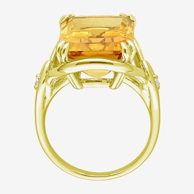 Womens Genuine Yellow Citrine 18K Gold Over Silver Cocktail Ring