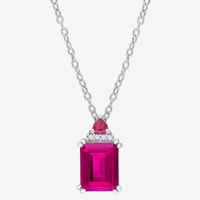 Womens Diamond Accent Genuine Pink Topaz Sterling Silver 18 Inch Pendant Necklace