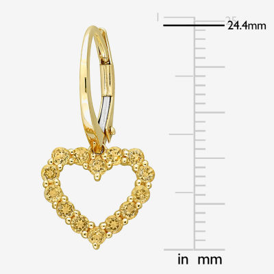 Genuine Yellow Citrine 10K Gold Heart Drop Earrings