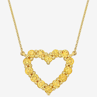 Womens Genuine Yellow Citrine 10K Gold Heart 17 Inch Pendant Necklace