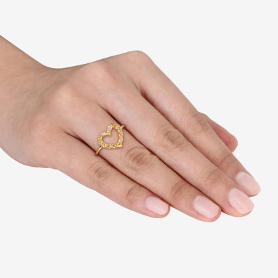 Womens Genuine Yellow Citrine 10K Gold Heart Cocktail Ring