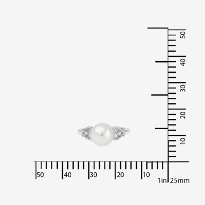 Diamonart® Cultured Freshwater Pearl and Cubic Zirconia Sterling Silver Heart Ring