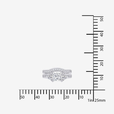 DiamonArt® Cubic Zirconia Sterling Silver 3-Stone Bridal Ring Set