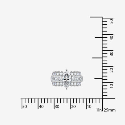 DiamonArt® Cubic Zirconia Sterling Silver Marquise-Cut Cluster Ring