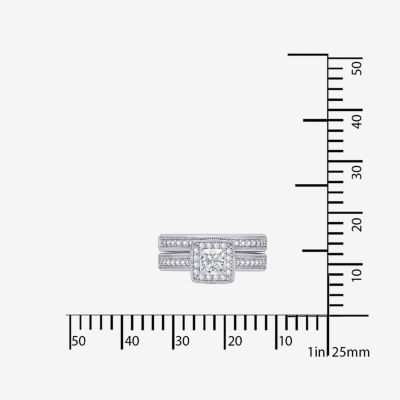 DiamonArt® Cubic Zirconia Sterling Silver Asscher-Cut Bridal Ring Set