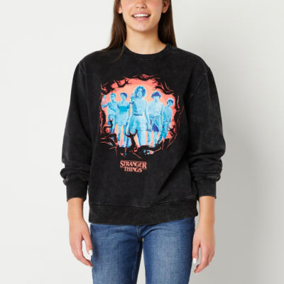 Juniors Womens Crew Neck Long Sleeve Stranger Things Sweatshirt