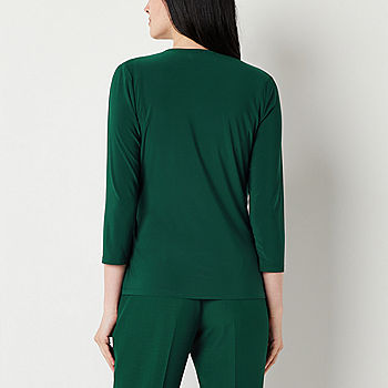 Black Label by Evan-Picone Womens V Neck 3/4 Sleeve Wrap Shirt, Color:  Evergreen - JCPenney