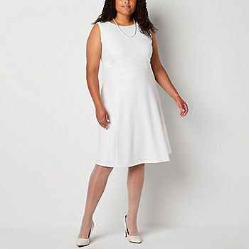 Black Label Evan-Picone Plus Sleeveless Fit Dress, Color: Natural White - JCPenney