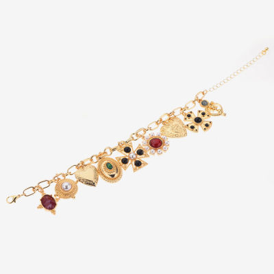 Bijoux Bar Gold Tone Womens Cross Heart Charm Bracelet