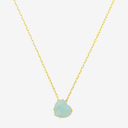 Footnotes Womens Green Glass 10K Gold Over Brass Heart 16 Inch Pendant Necklace, One Size