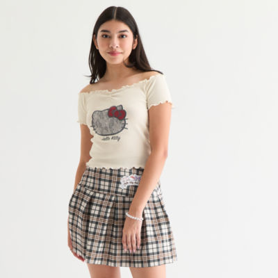 Juniors Womens Sweetheart Neck Short Sleeve Hello Kitty Graphic T-Shirt