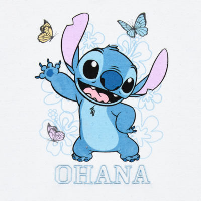 Stitch Pointelle Ringer Tee Womens Juniors Crew Neck Short Sleeve Fitted Lilo & Stitch Graphic T-Shirt