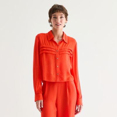 by&by Womens Long Sleeve Cuffed Regular Fit Juniors Button-Down Shirt