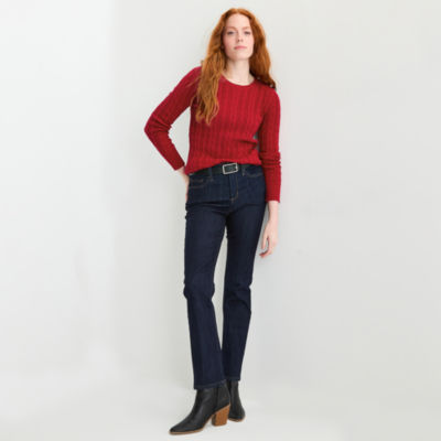 St. John's Bay Womens Crew Neck Long Sleeve Cable Knit Pullover Sweater