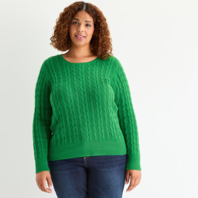 St. John's Bay Plus Womens Crew Neck Long Sleeve Pullover Sweater