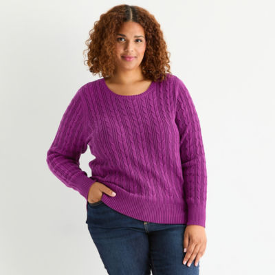St. John's Bay Plus Womens Crew Neck Long Sleeve Pullover Sweater