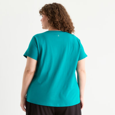 Xersion Womens Cotton Crew Neck Short Sleeve T-Shirt Plus