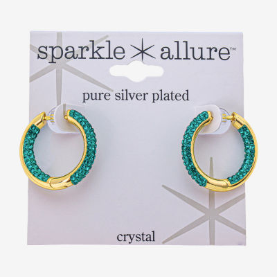 Sparkle Allure Womens Green Crystal 10K Gold Over Brass 20.1mm Hoop Earrings