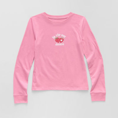 Thereabouts Little & Big Kid Girls Crew Neck Long Sleeve Regular Fit Graphic T-Shirt
