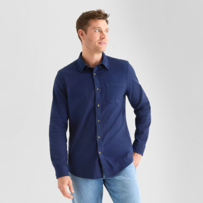 St. John's Bay Mens Garment Dyed Oxford Long Sleeve Cuffed Classic Fit Button-Down Shirt